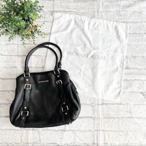 Michael Kors MK Bedford Black Leather Bowling Satchel Handbag